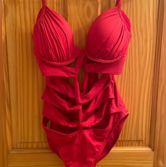 Kenneth Cole New York Red Cutout One-Piece Swimsuit - Picture 2 of 3